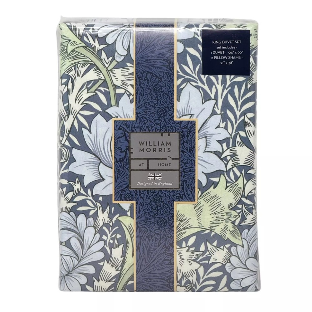 WILLIAM MORRIS England KING Cotton Sateen Chrysanthemum Sea Blue Duvet Cover Set